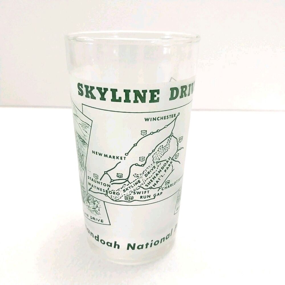 Vtg 1950s Skyline Drive Shenandoah National Park Frosted Souvenir Glass Map